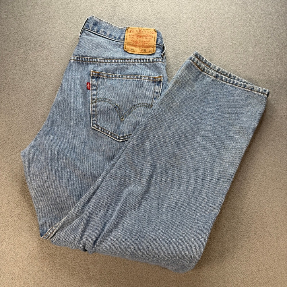 VTG Levis 505 Jeans Regular Fit Straight Leg 36x32 (FIT 34x30) Blue Denim Y2K